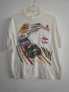 Vintage Winston 1992 NASCAR T Shirt White with Multicolor Race Graphic. M In USA